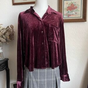 Velvet Coquette Vampy Cropped Button-Up‎ Top